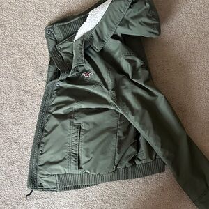 Hollister Olive Utility Jacket with Sherpa Lining